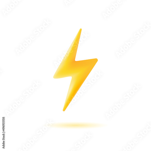 yellow 3d thunder lightning or flash in minimalistic cartoon style.