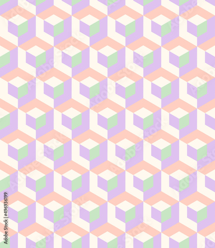 Small scale isometric cubes optical vector seamless pattern. Abstract multicolor micro geometric texture. Modern textile fashion print. Retro style nostalgic background