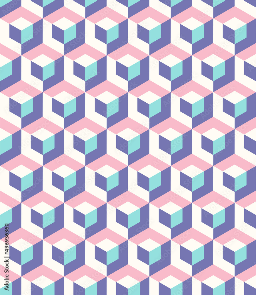 Small scale isometric cubes optical vector seamless pattern. Abstract multicolor micro geometric texture. Modern textile fashion print. Retro style nostalgic background Small scale isometric cubes optical vector seamless pattern. Abstract multicolor micro geometric texture. Modern textile fashion print. Retro style nostalgic background