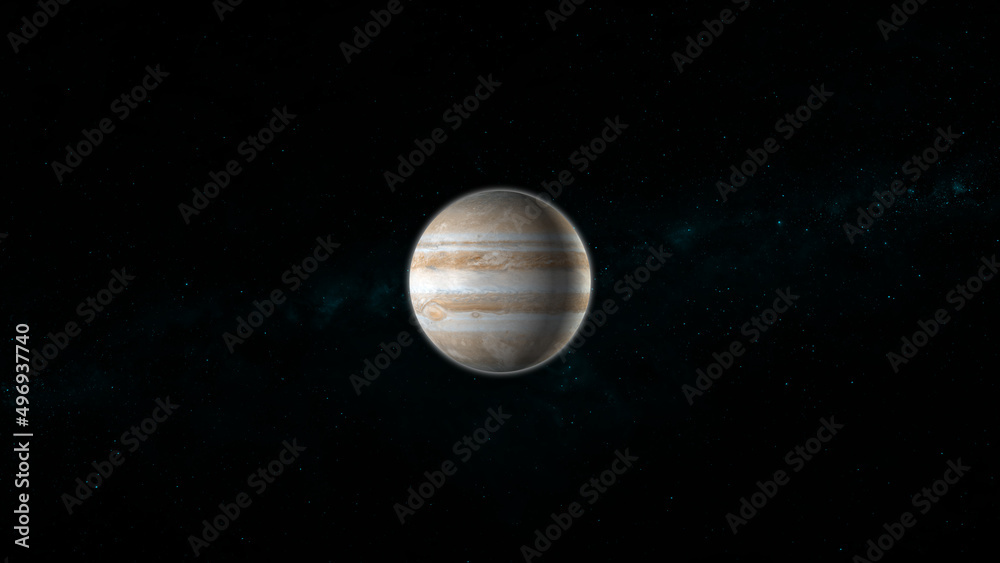 The Jupiter planet and Calisto, Europa, Ganymede, in the space.	