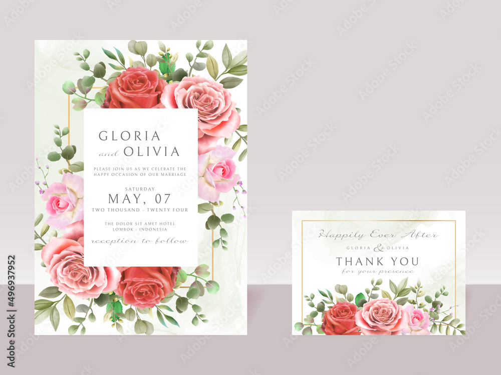 romantic red and pink flowers wedding invitations card template romantic red and pink flowers wedding invitations card template