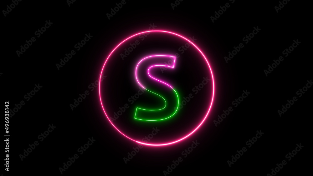 Glowing neon font. pink color glowing neon letter.	