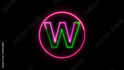 Glowing neon font. pink color glowing neon letter. 