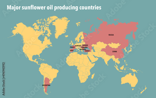 World map of major sunflower oil producing countries 