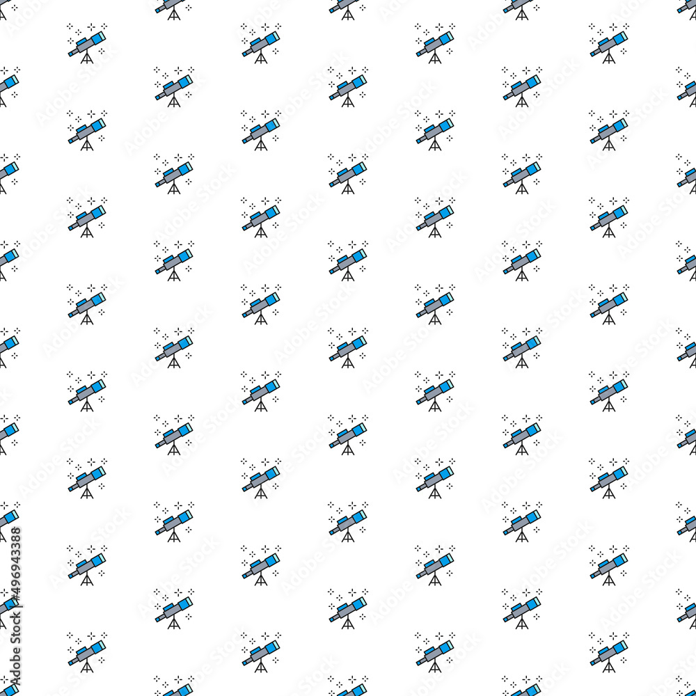 Vector telescope pattern with various icons. Symbol texture design.