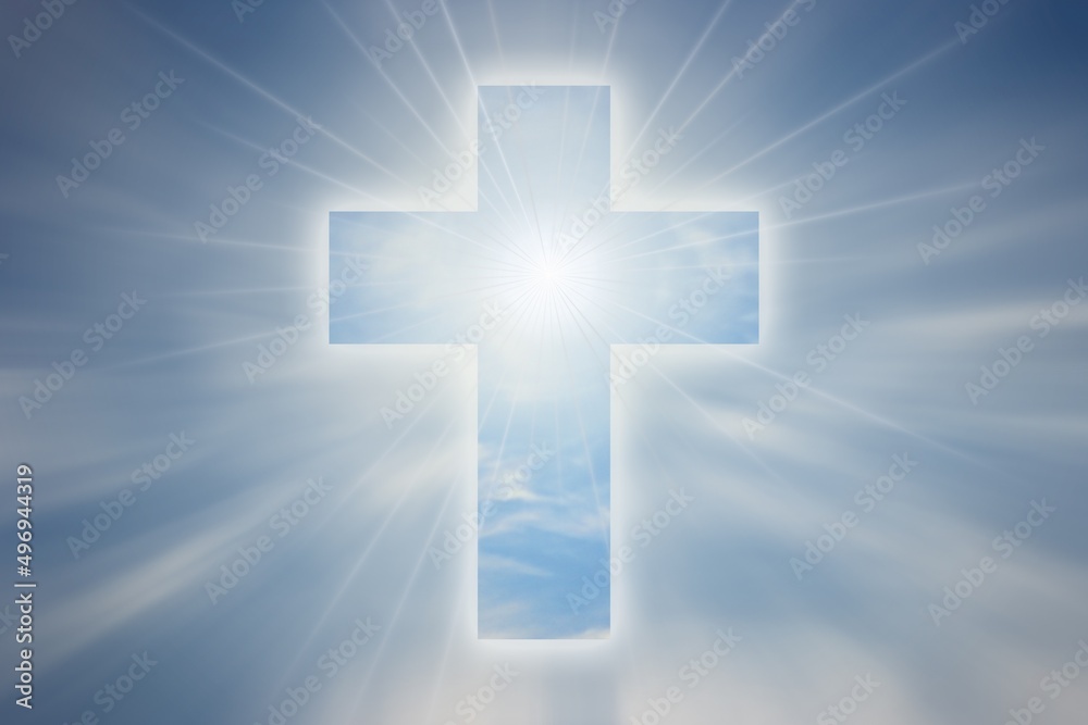 Fototapeta premium shining cross on blurred sky