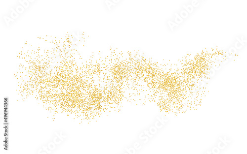Texture golden crumbs. Gold dust scattering,isolated. Background plume golden. Sand particles grain, sand. Vector.