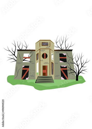 illustration in style of flat design on the theme of exterior of old house.