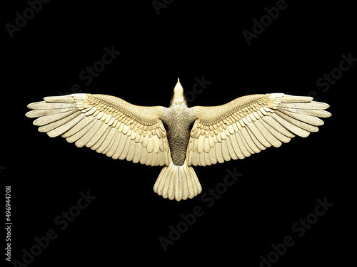 Statue of golden eagle. Top view. 3D illustration.