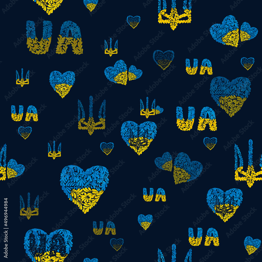 Seamless pattern of symbols of Ukraine. Solid back