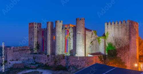 Night view of Obidos castle in Portugal