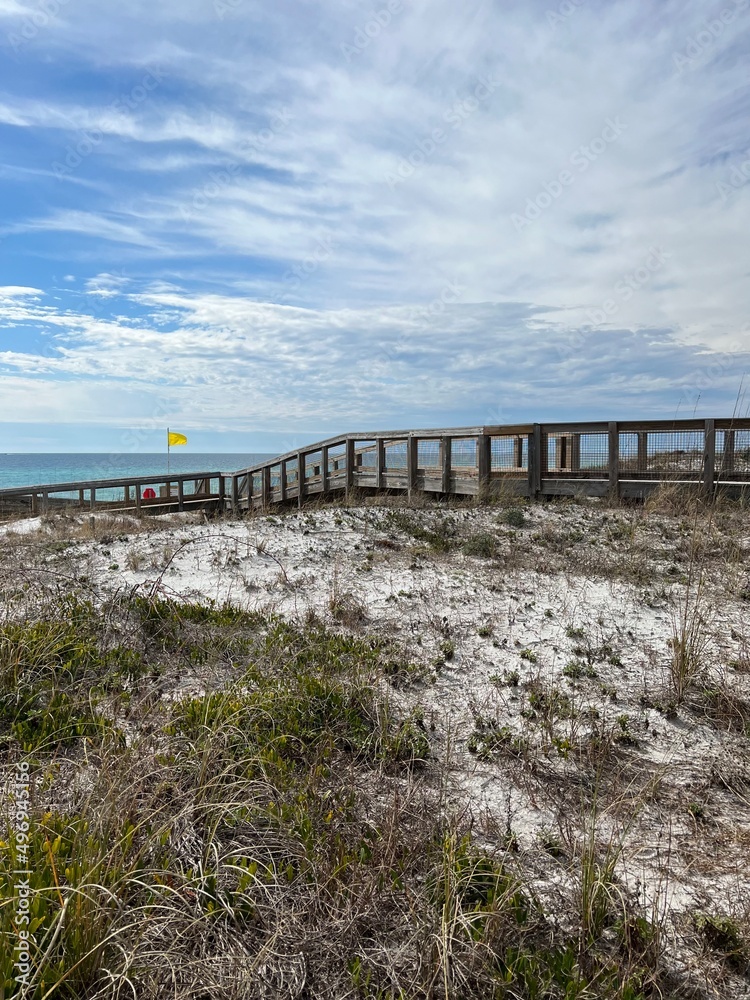 Upper view of dunes and walkway at Henderson Beach State Park Florida 