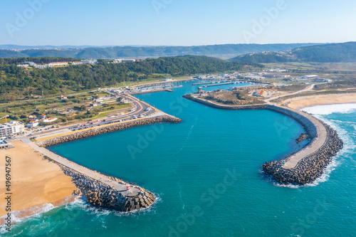 Aerial view of marina in Nazare, Portugal
