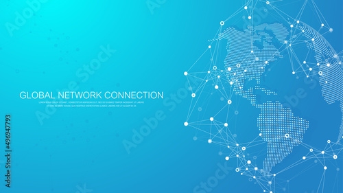Global network connection concept. Social network communication in the global business. Big data visualization. Internet technology. Vector illustration.