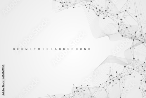Geometric abstract background with connected lines and dots. Connectivity flow point. Molecule and communication background. Graphic connection background for your design. Vector illustration.