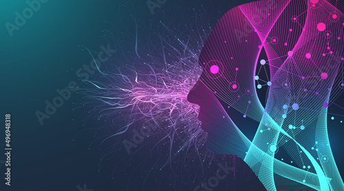 Artificial intelligence concept. Machine Learning. Digital Brain. Neural Networks and Learning Processing Big Data. Data flow background. Vector illustration