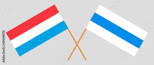 Obraz na plátně Crossed flag of Luxembourg and anti-war white-blue-white flag of Russian opposit