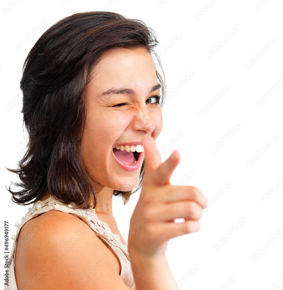 Gotcha. Pretty young woman pointing and saying Gotcha to you, isolated on white - copyspace. Gotcha. Pretty young woman pointing and saying Gotcha to you, isolated on white - copyspace.