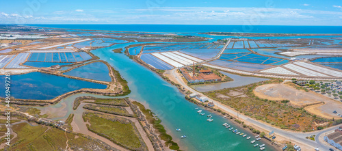 Aerial view of salt pans at Portuguese town Tavira