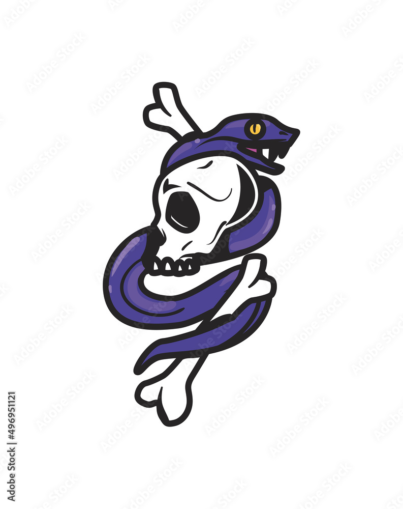 Obraz premium flat skull tattoo with snake