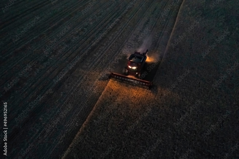 Barley harvest aerial view, in La Pampa, Argentina.