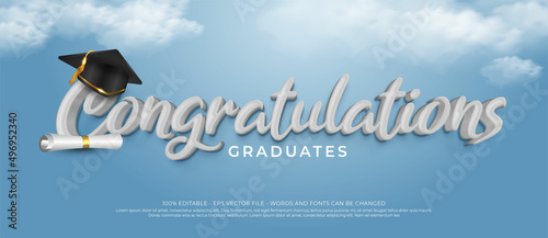 Realistic banner with text effect Congratulations sign for graduation