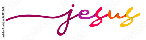 Jesus Handwriting Colorful Lettering Calligraphy Banner. Greeting Card Vector Illustration.