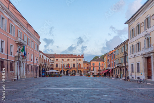 Sunrise view of town hall at Piazza del Popolo in Italian town Ravenna photo