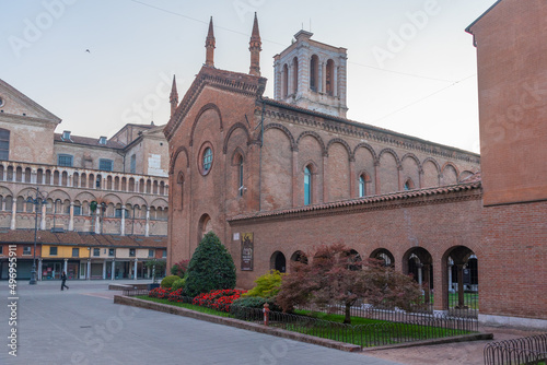 Sunrise view of the cathedral museum in Ferrara in Italy