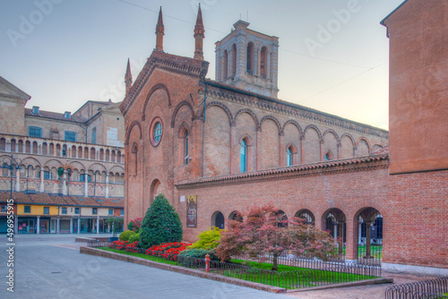 Sunrise view of the cathedral museum in Ferrara in Italy photo
