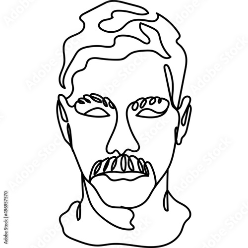 man with mustache continuous line