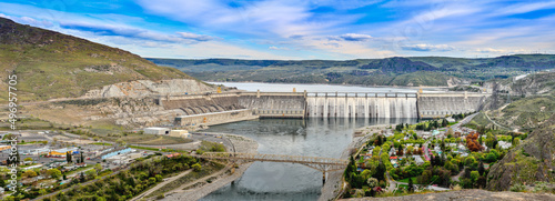 Panoramic View of Grand Coulee Dam and Columbia River 