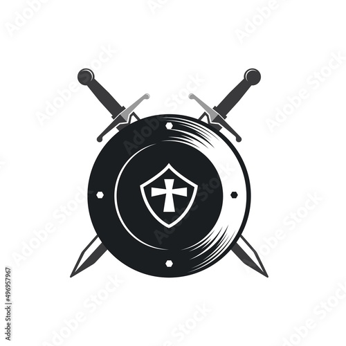 black war shield and sword vector icon element concept design