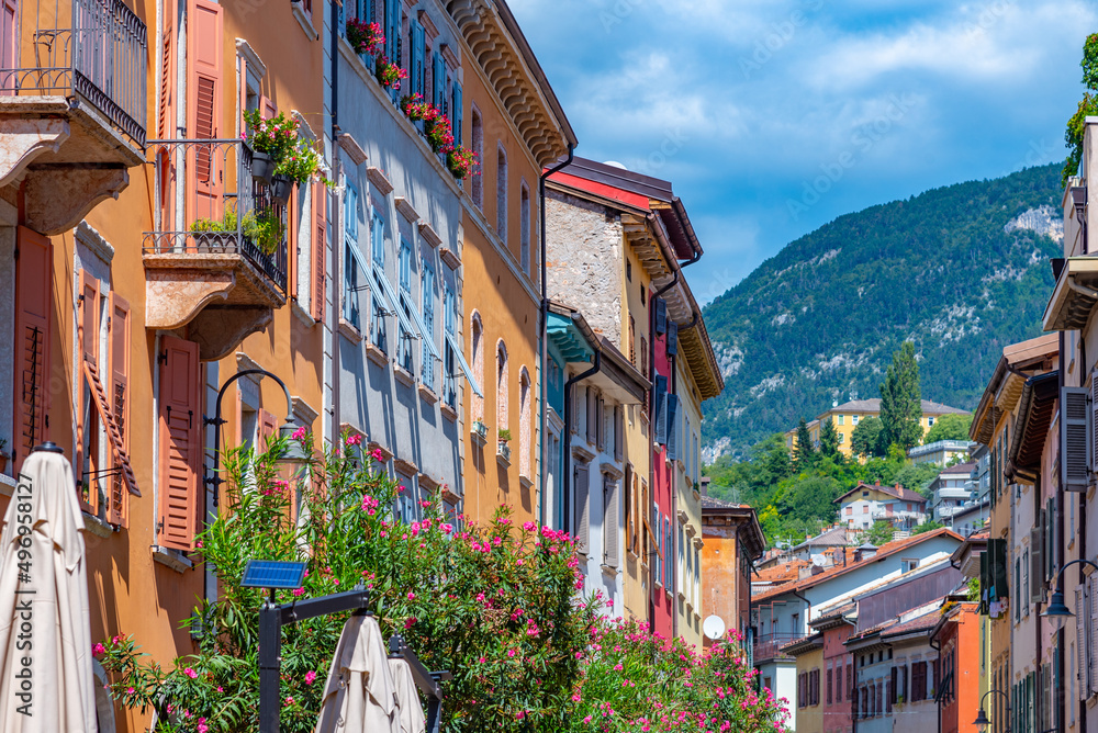 Historical houses in the old town of Trento in Italy - obrazy, fototapety, plakaty 
