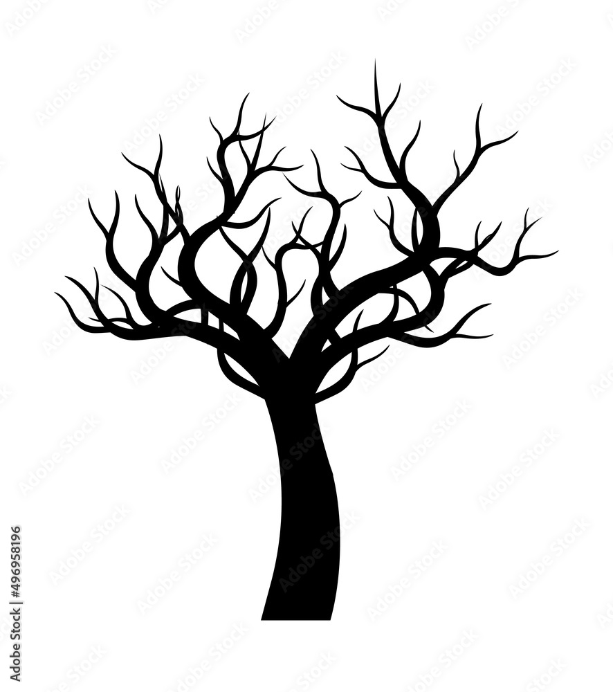 Fototapeta premium Black Tree with Roots. Vector outline Illustration.