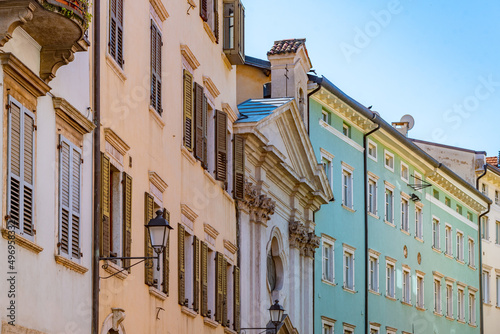 Historical houses in the old town of Trento in Italy