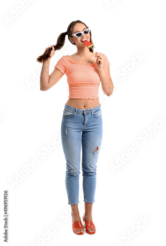 Young woman with ponytails ...