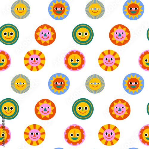 Cute happy face seamless pattern in funny colorful children illustration style. Flat cartoon people head background for education concept or kid project.
