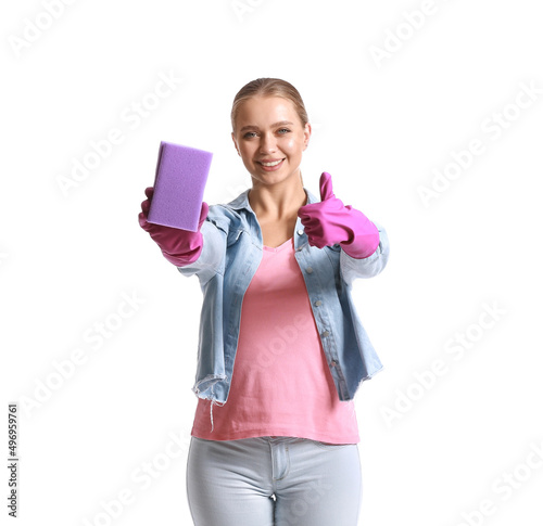 Young woman with sponge sho...