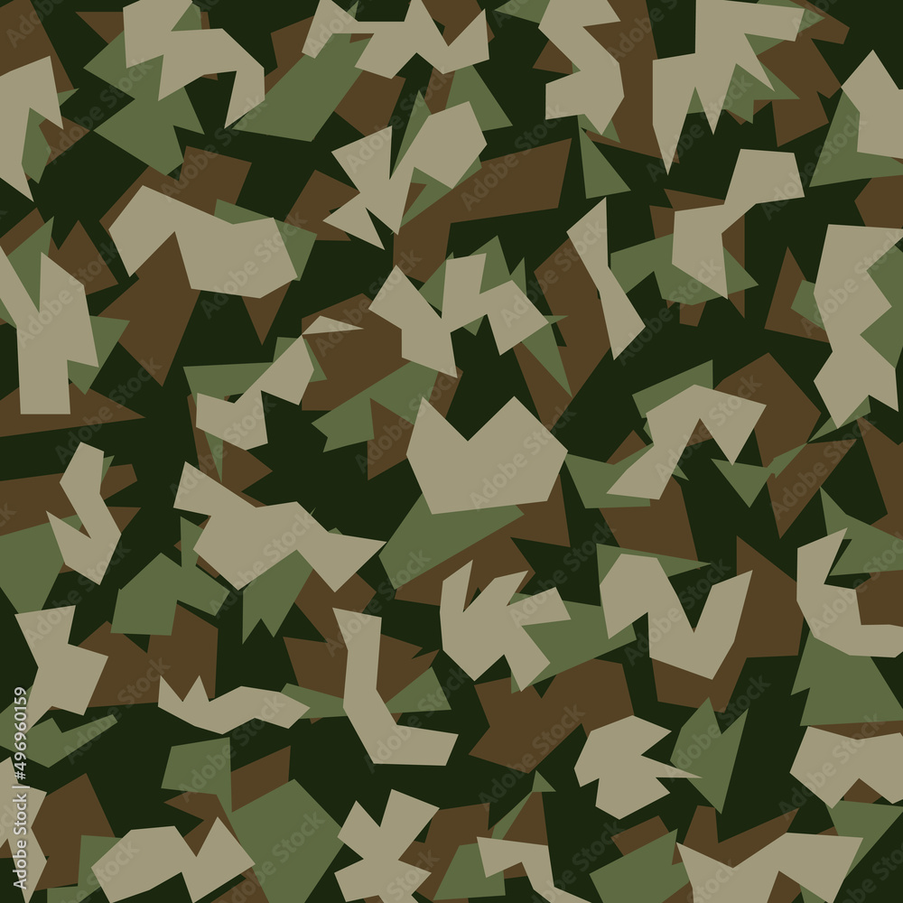 Polygonal Khaki Camouflage Military Style Square Authentic Background Template - Green and Brown Khaki on Similar Backdrop - Wallpaper Graphic Design