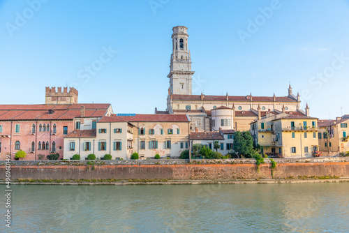 cathedral santa maria matricolare in the italian city verona reflecting on the adige river photo