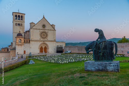 Fotografie Sunrise view of basilica of saint francis of Assisi, Italy