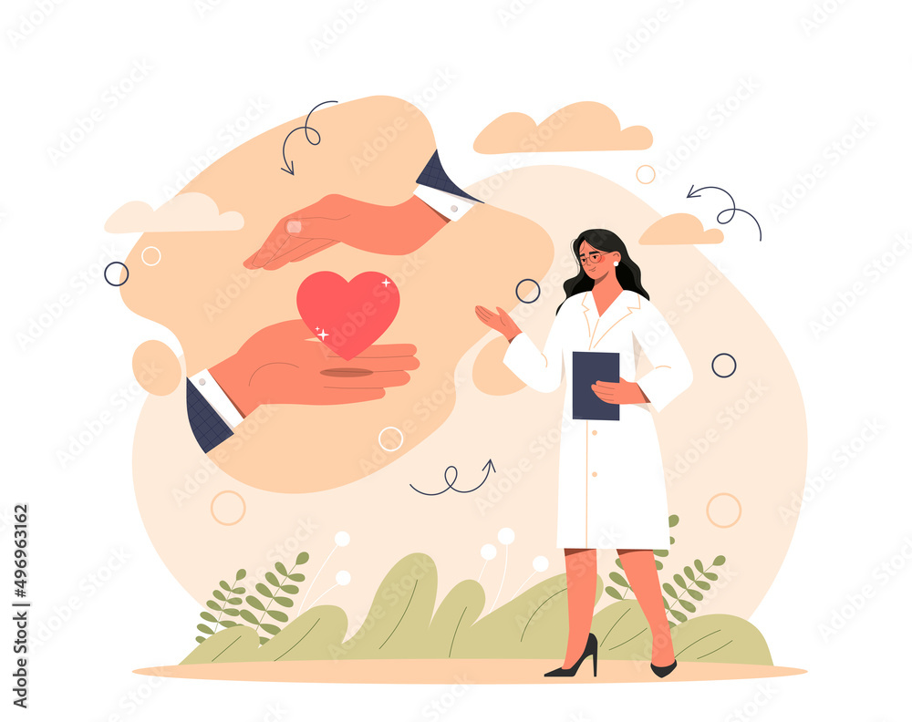 Health care concept. Doctor with documents ready to help patients. Diagnosis and questioning, identification of symptoms. Medical poster or banner for website. Cartoon flat vector illustration Health care concept. Doctor with documents ready to help patients. Diagnosis and questioning, identification of symptoms. Medical poster or banner for website. Cartoon flat vector illustration