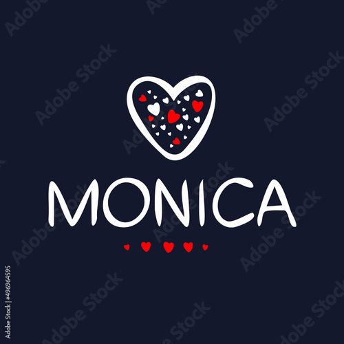 Monica Calligraphy female name, Vector illustration.