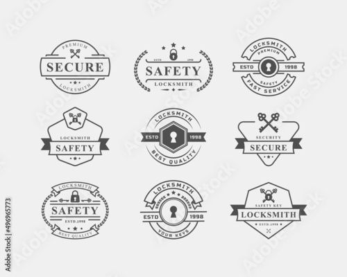Set of Vintage Retro Badge Locksmith Labels Design Element for Safety security Logo Inspiration