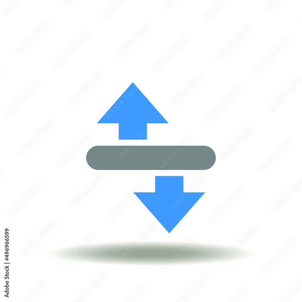 Vector illustration of horizontal line with arrow up and down. Icon of data download upload. Symbol of electronic information transfer. Vector illustration of horizontal line with arrow up and down. Icon of data download upload. Symbol of electronic information transfer.