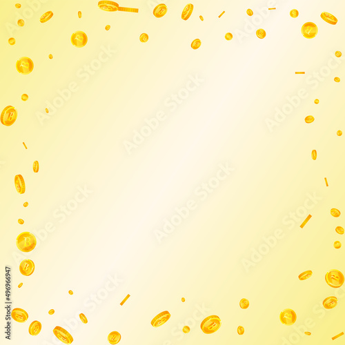 Thai baht coins falling. Enchanting scattered THB coins. Thailand money. Exceptional jackpot, wealth or success concept. Vector illustration.