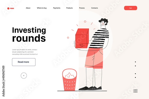 Startup illustration, website landing template Flat line vector modern concept illustration, startup metaphor. Concept of building new business, strategy, company processes. Investing rounds
