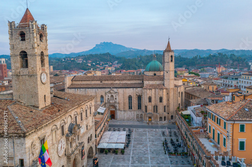 Sunrise aerial view of Palazzo dei Capitani del Popolo and church of saint francis in Italian town Ascoli Piceno photo