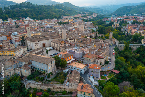 Aerial view of Piazza Ventidio Basso in Italian town Ascoli Piceno photo